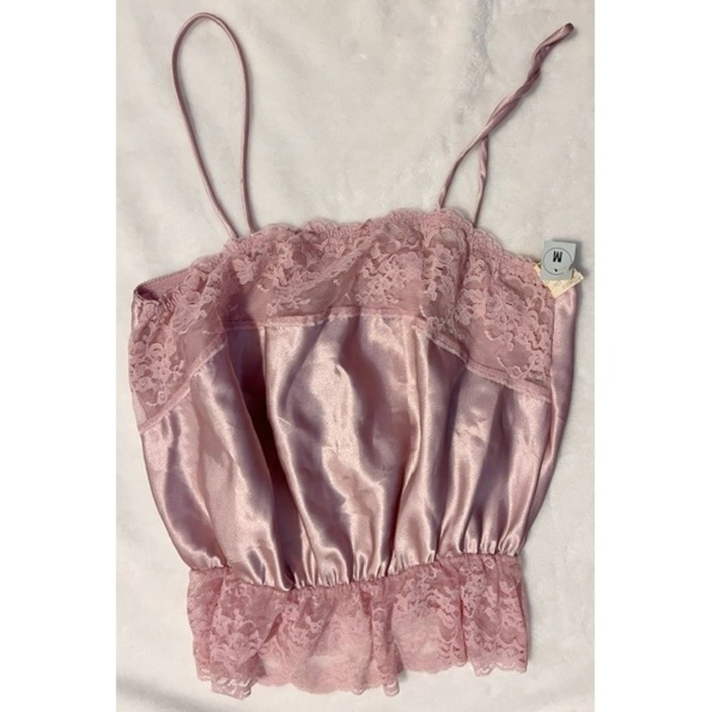 Vintage Body Chic dusty pink‎ peplum crop lingerie top with lace (M)